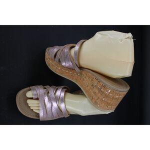 DONALD J PLINER Sheena Strappy Pink Shimmer  Leather Slide Wedge Sandals 9 New
